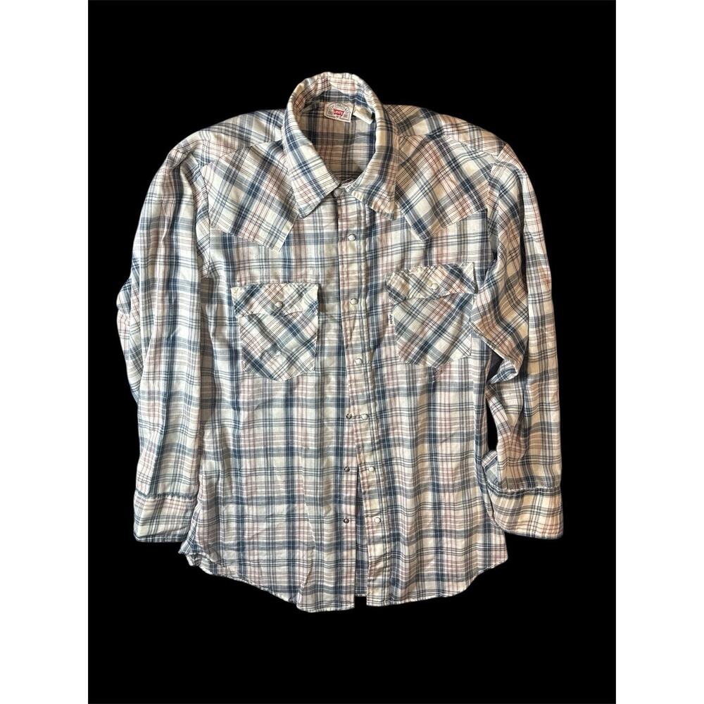 Vintage Levi Strauss Long Sleeve Pearl Snap Western Shirt Men's Size Medium EUC